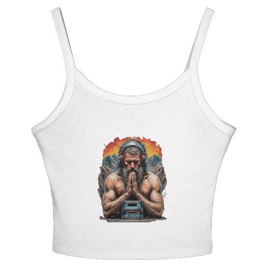 Groovy Stone Age: The Caveman in Beats Ritual Women's Spaghetti Strap Tank Top