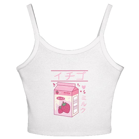 Japanese Strawberry Milk Drink Kawaii Kanji Vaporw Women's Spaghetti Strap Tank Top