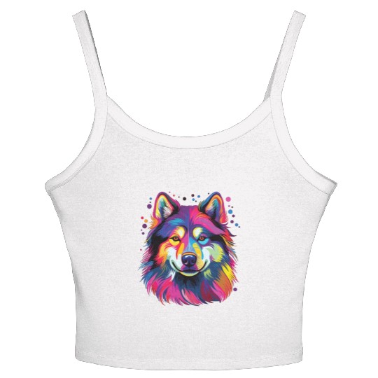 Watercolor Colorful Alaskan Malamute Women's Spaghetti Strap Tank Top