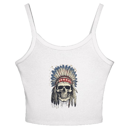 Skull Indian Chief Native American USA Women's Spaghetti Strap Tank Top