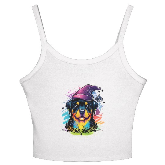 Colorful Kawaii Rottweiler Wizard Women's Spaghetti Strap Tank Top