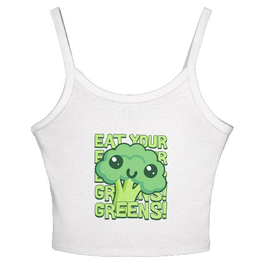 Eat Your Greens! Kawaii Broccoli Women's Spaghetti Strap Tank Top