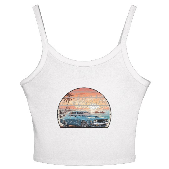 A muscle car cruisingon a coastal road. Women's Spaghetti Strap Tank Top