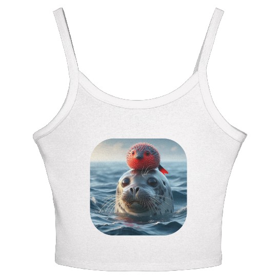 Seal and pufferfish friends from the ocean Women's Spaghetti Strap Tank Top