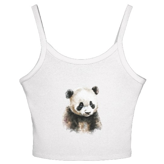 Cute Panda Bear Watercolor Painting Portrait Women's Spaghetti Strap Tank Top