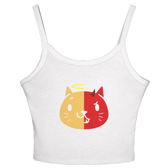 Two Face Cat Angel And Devil Women's Spaghetti Strap Tank Top