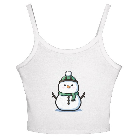 Christmas Holiday Pudgy Kawaii Snowman Women's Spaghetti Strap Tank Top