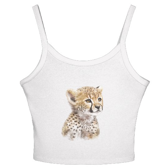 Baby Cheetah Art Watercolor Painting Portrait Women's Spaghetti Strap Tank Top