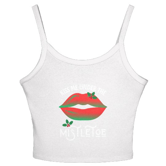 Kiss me under the Mistletoe Ugly Christmas Sweater Women's Spaghetti Strap Tank Top