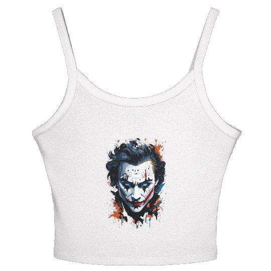 Chaos in Colors: Vibrant Joker Face Women's Spaghetti Strap Tank Top