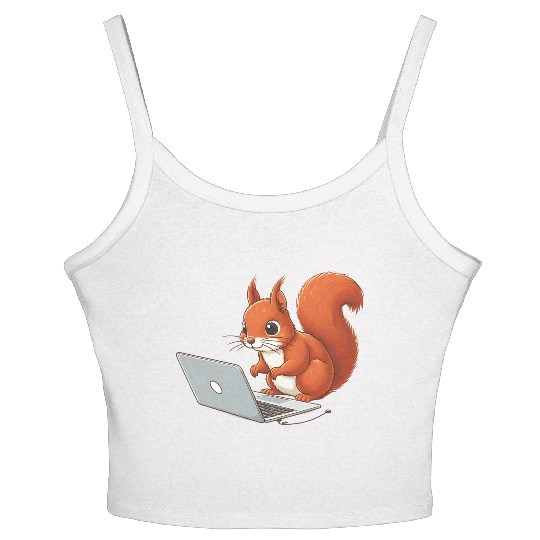 Squirrel on laptop Women's Spaghetti Strap Tank Top