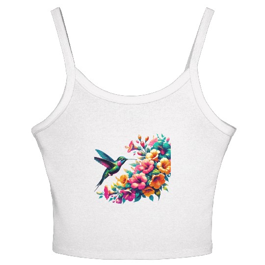 Hummingbird and Hibiscus Blossom Art Women's Spaghetti Strap Tank Top