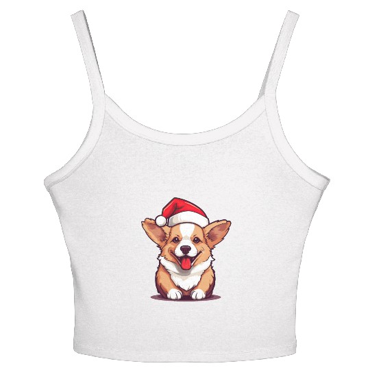 cute corgi wearing santa hat at christmas Women's Spaghetti Strap Tank Top