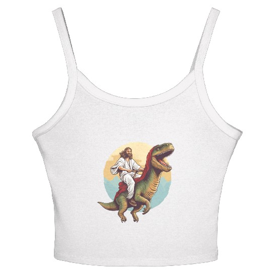 Jesus Riding a Dinosaur Meme Dino Lover Women's Spaghetti Strap Tank Top