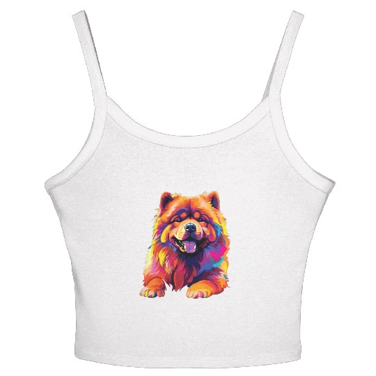 Watercolor Colorful Chow Chow Women's Spaghetti Strap Tank Top