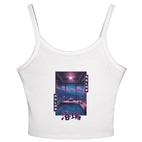 Japanese Vaporwave Bathhouse Sauna Retro Nostalgia Women's Spaghetti Strap Tank Top