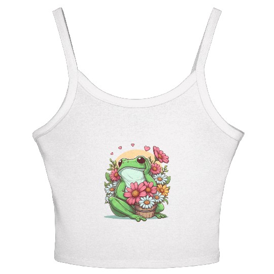 Frog flowers sunset Women's Spaghetti Strap Tank Top