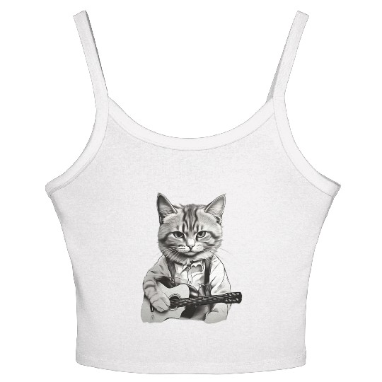 Cat playing guitar - Rock cat Women's Spaghetti Strap Tank Top