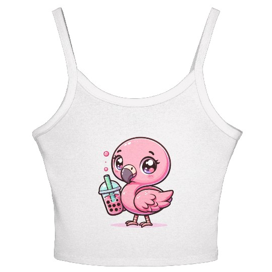 Cute Kawaii Flamingo Bubble Tea Lover Flamingo Women's Spaghetti Strap Tank Top