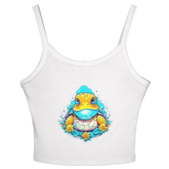 Lizard sitting on top of flowers Women's Spaghetti Strap Tank Top
