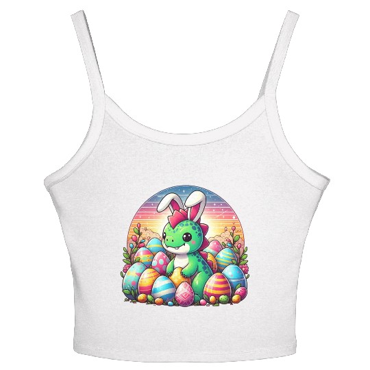 Dino bunny with easter eggs Women's Spaghetti Strap Tank Top