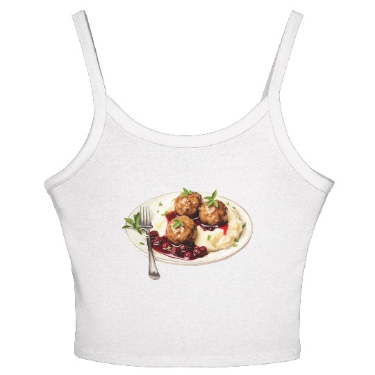 Swedish Meatballs Served With Mashed Potatoes and Women's Spaghetti Strap Tank Top
