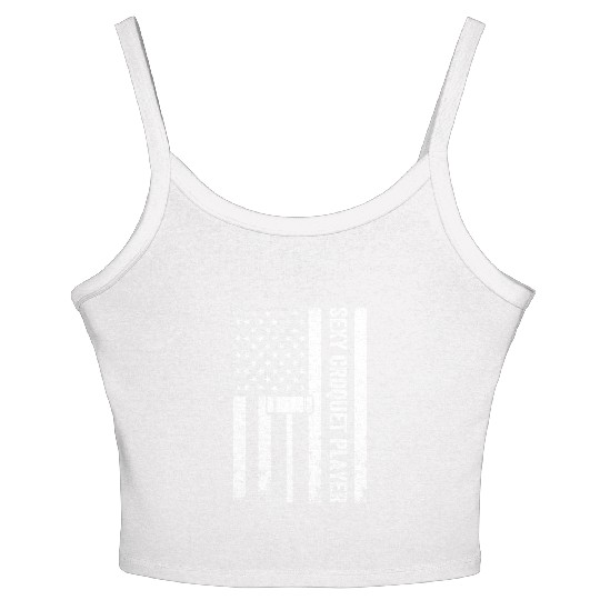 Playing Croquet US Flag Sexy Croquet Player Women's Spaghetti Strap Tank Top