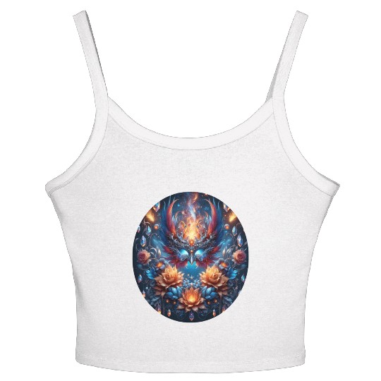 Phoenix Rebirth in Cosmic Bloom Women's Spaghetti Strap Tank Top