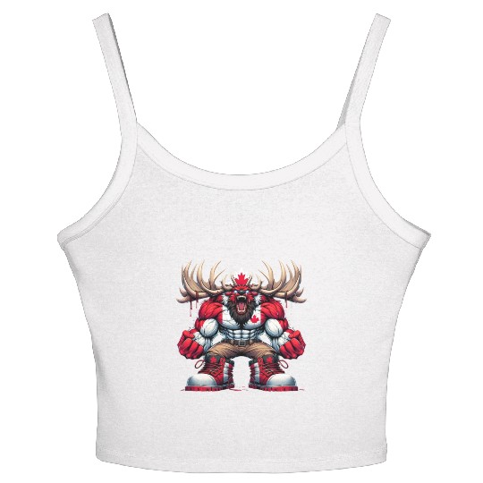 Canada elk with national flag Women's Spaghetti Strap Tank Top