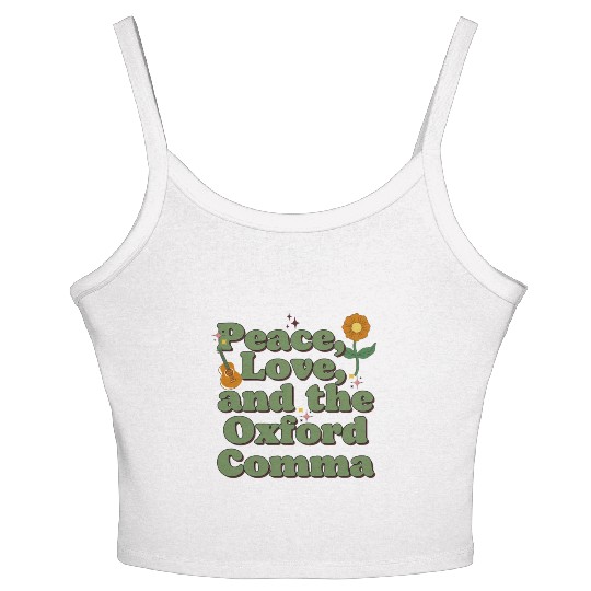 Funny Oxford Comma Peace Love and the Oxford Comma Women's Spaghetti Strap Tank Top