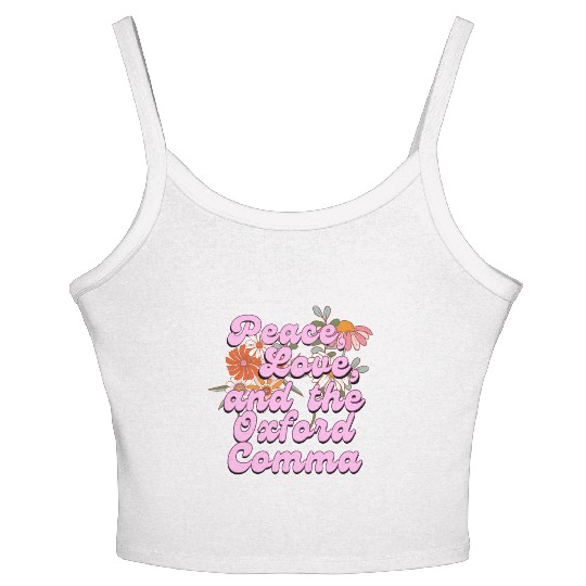 Funny Oxford Comma Peace Love and the Oxford Comma Women's Spaghetti Strap Tank Top