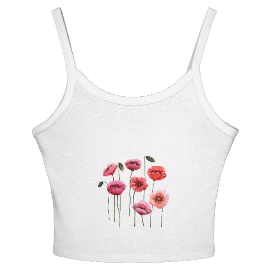 Poppies, spring bloomers, summer, flower, vintage. Women's Spaghetti Strap Tank Top