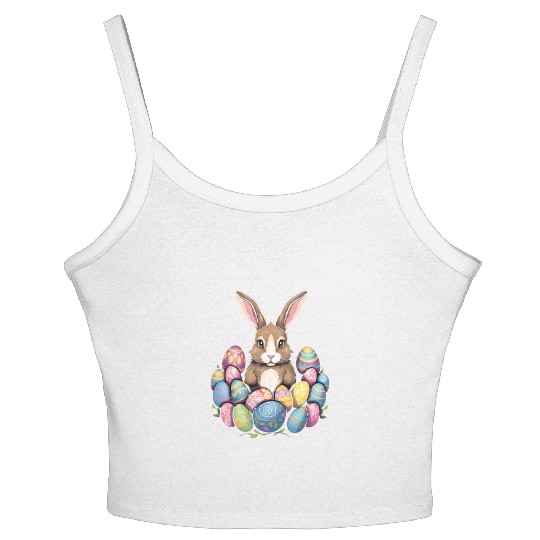 Easter Bunny Rabbit Colorful Eggs Easter Egg Hunt Women's Spaghetti Strap Tank Top