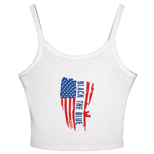 Black the blue American Oilfield USA Flag Women's Spaghetti Strap Tank Top