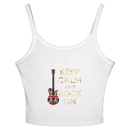 Keep Calm and Rock On Union Jack Guitar Women's Spaghetti Strap Tank Top