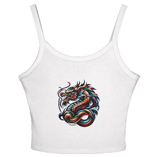 Colorful Chinese Dragon Artwork and Tribal Design Women's Spaghetti Strap Tank Top