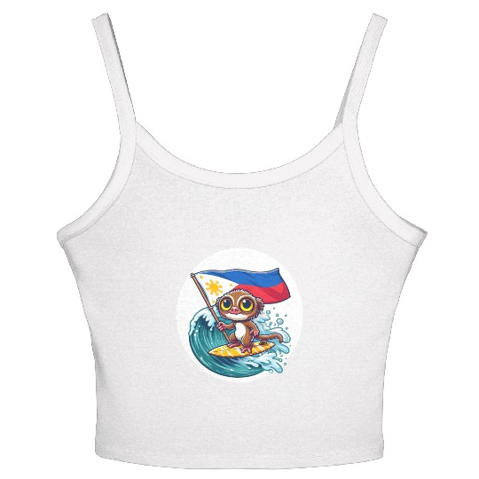 Surfing tarsier Philippine flag Women's Spaghetti Strap Tank Top