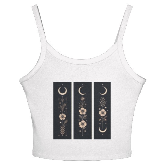 Moon phases with wild flowers and constellations Women's Spaghetti Strap Tank Top