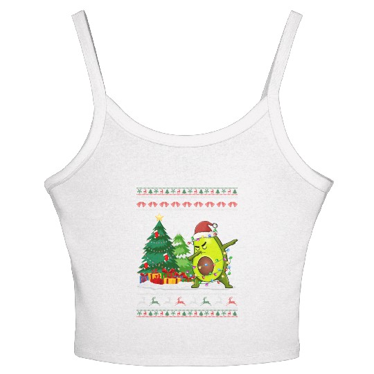 Dabbing Avocado Lover Vegan Santa Hat Ugly Women's Spaghetti Strap Tank Top