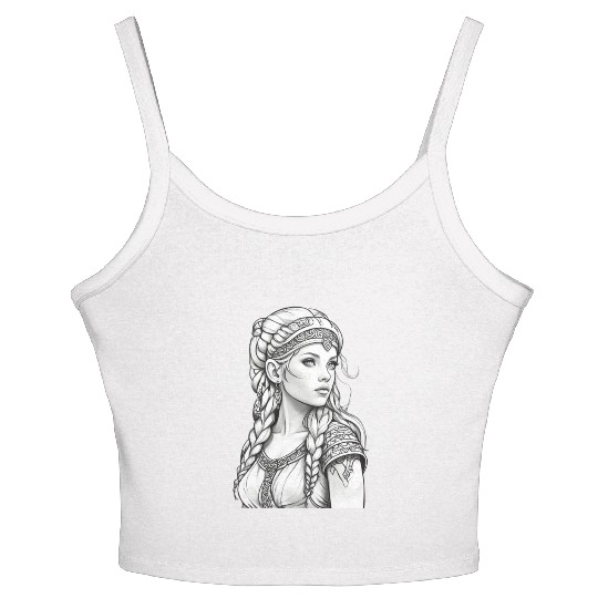 Viking female hairstyles grayscale Women's Spaghetti Strap Tank Top