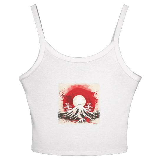 Kyoto Mountains: Flag, Volcano, and Blood Moon Women's Spaghetti Strap Tank Top