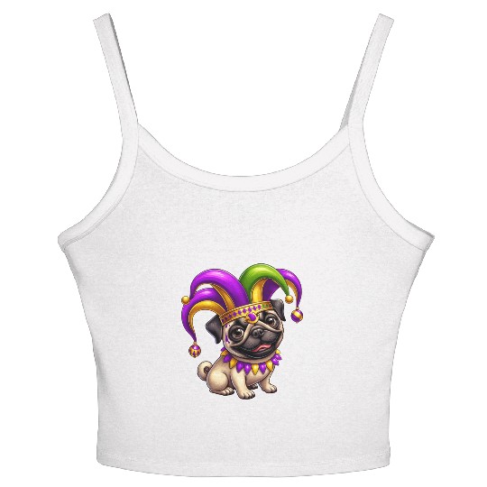 Mardi Gras Pug with Jester Hat Women's Spaghetti Strap Tank Top
