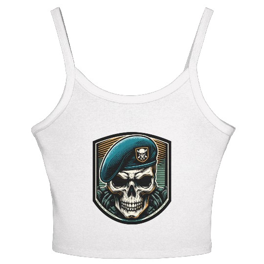 Beret Skull Military Emblem Women's Spaghetti Strap Tank Top