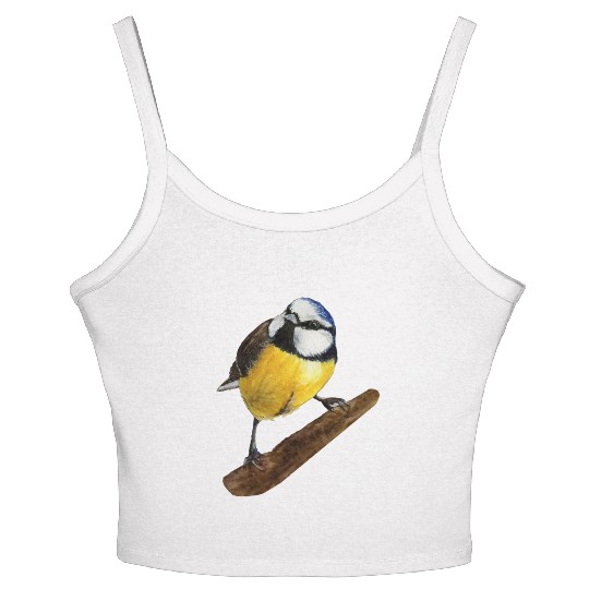 Blue tit titmouse hand painted watercolor. Women's Spaghetti Strap Tank Top