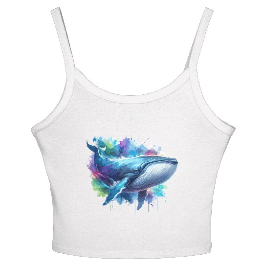 Blue Whale Colourful background Women's Spaghetti Strap Tank Top