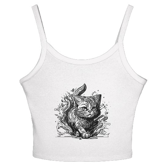 Cute Little House Cat In Tattoo Style Women's Spaghetti Strap Tank Top