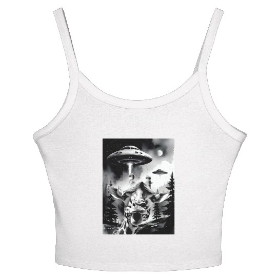 A lovely giraffe selfie with weird UFOs in a funny Women's Spaghetti Strap Tank Top