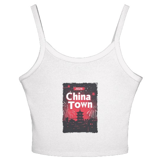 ChinaTown Ignites: Synthwave Red & Black Shiluette Women's Spaghetti Strap Tank Top