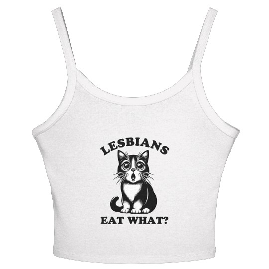 Funny Lesbians Eat What Funny Cat LGBT Pride Pun Women's Spaghetti Strap Tank Top