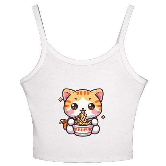 Cute Cat Eating Ramen Women's Spaghetti Strap Tank Top